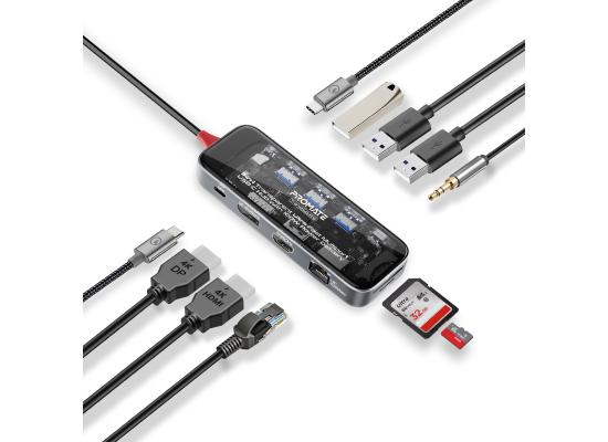 Promate TransHub-Pro 11-in-1 Transparent Ultra-Fast Multi-Port USB-C Hub with 100W PD
